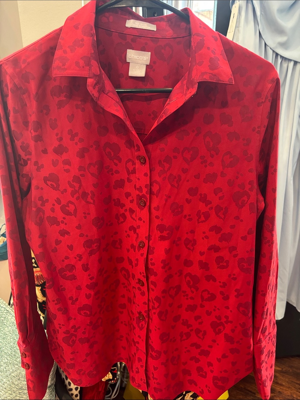 Chico's Red Leopard-Print Button-Down Shirt